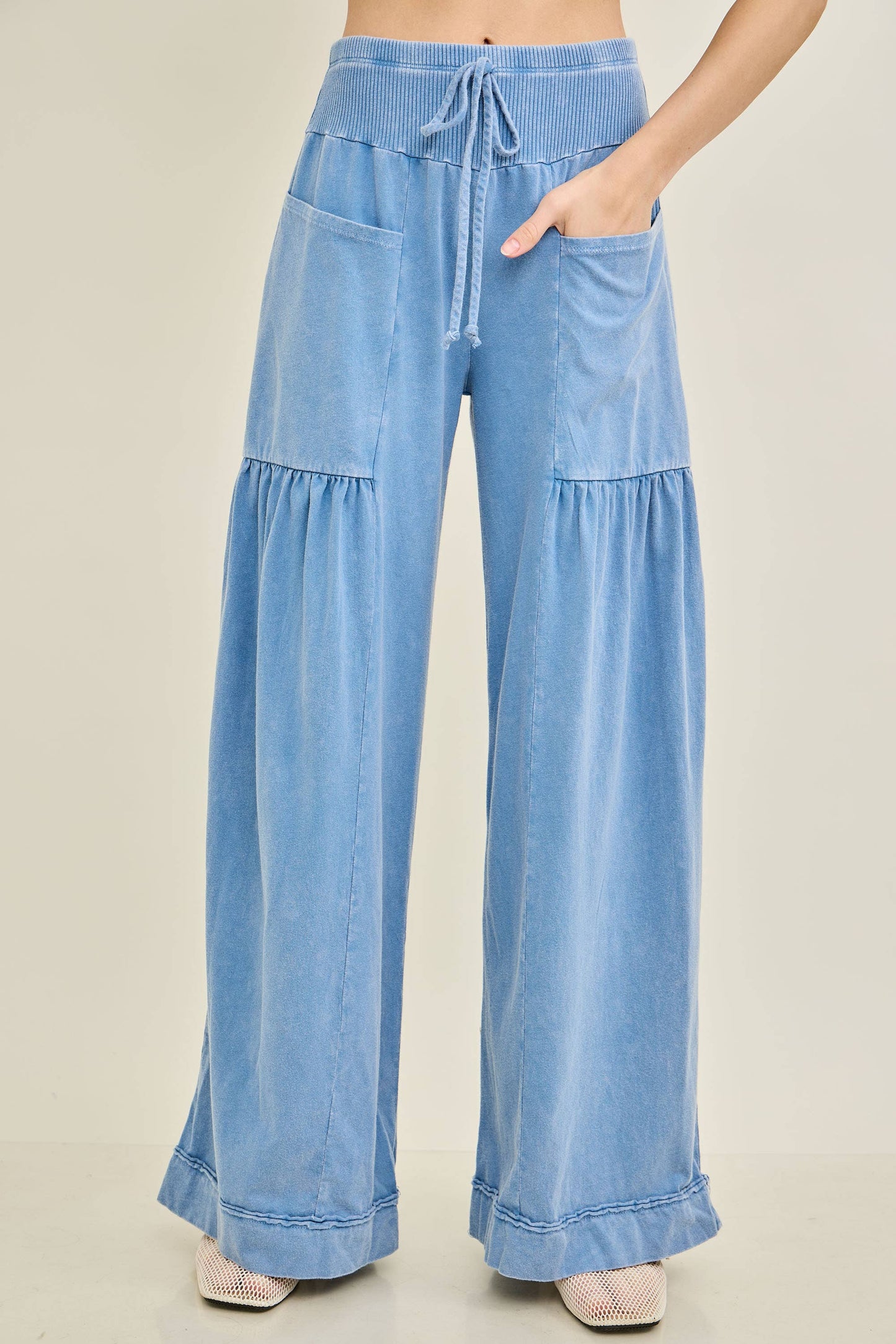 Mineral Washed Boho waist band wideleg cropped pants HP5900