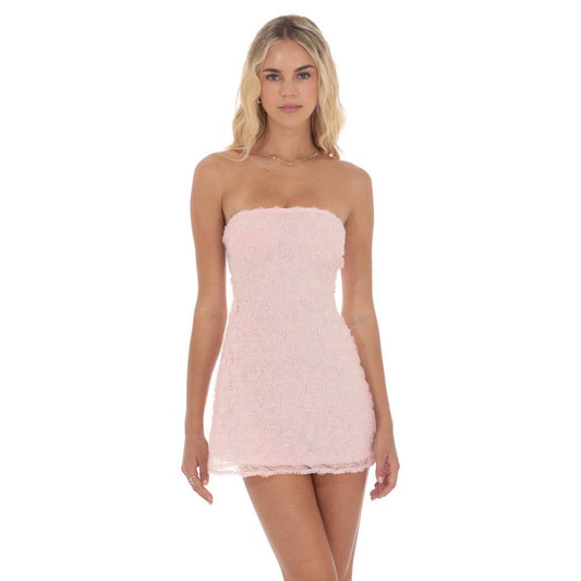 Rosette Strapless Dress in Pastel Pink