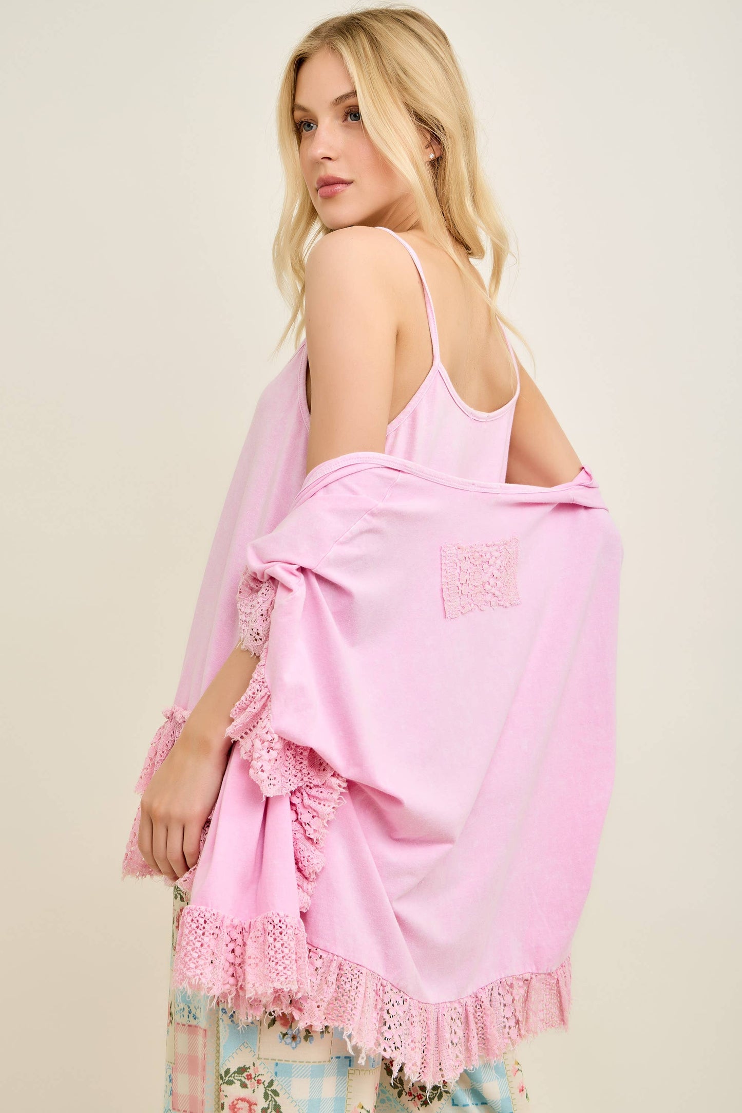 Mineral Washed Lace Detail Kimono
