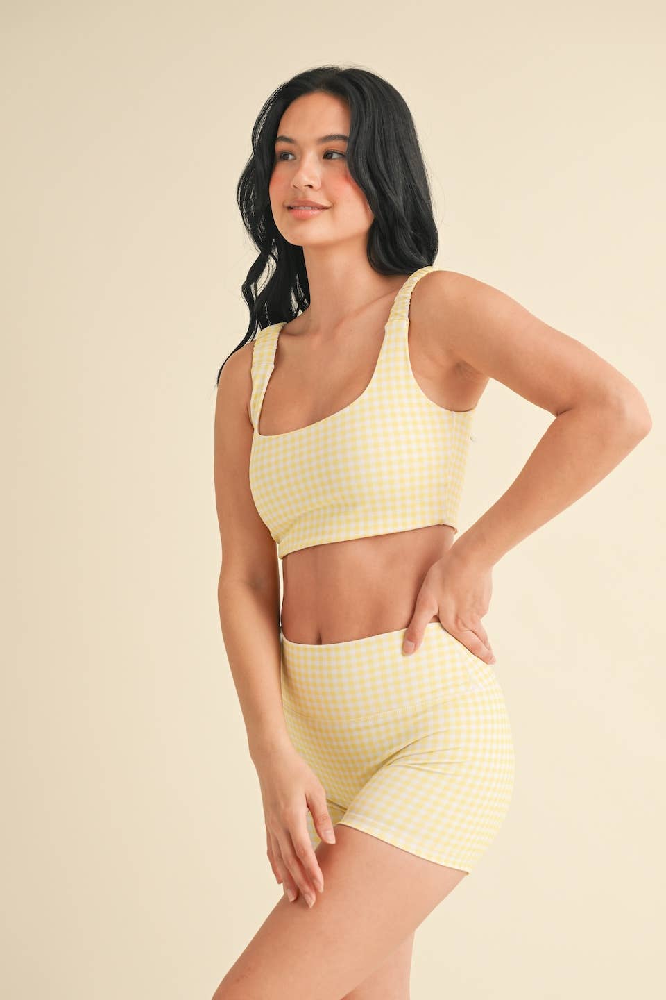 Gingham Print Ruched Bra Top
