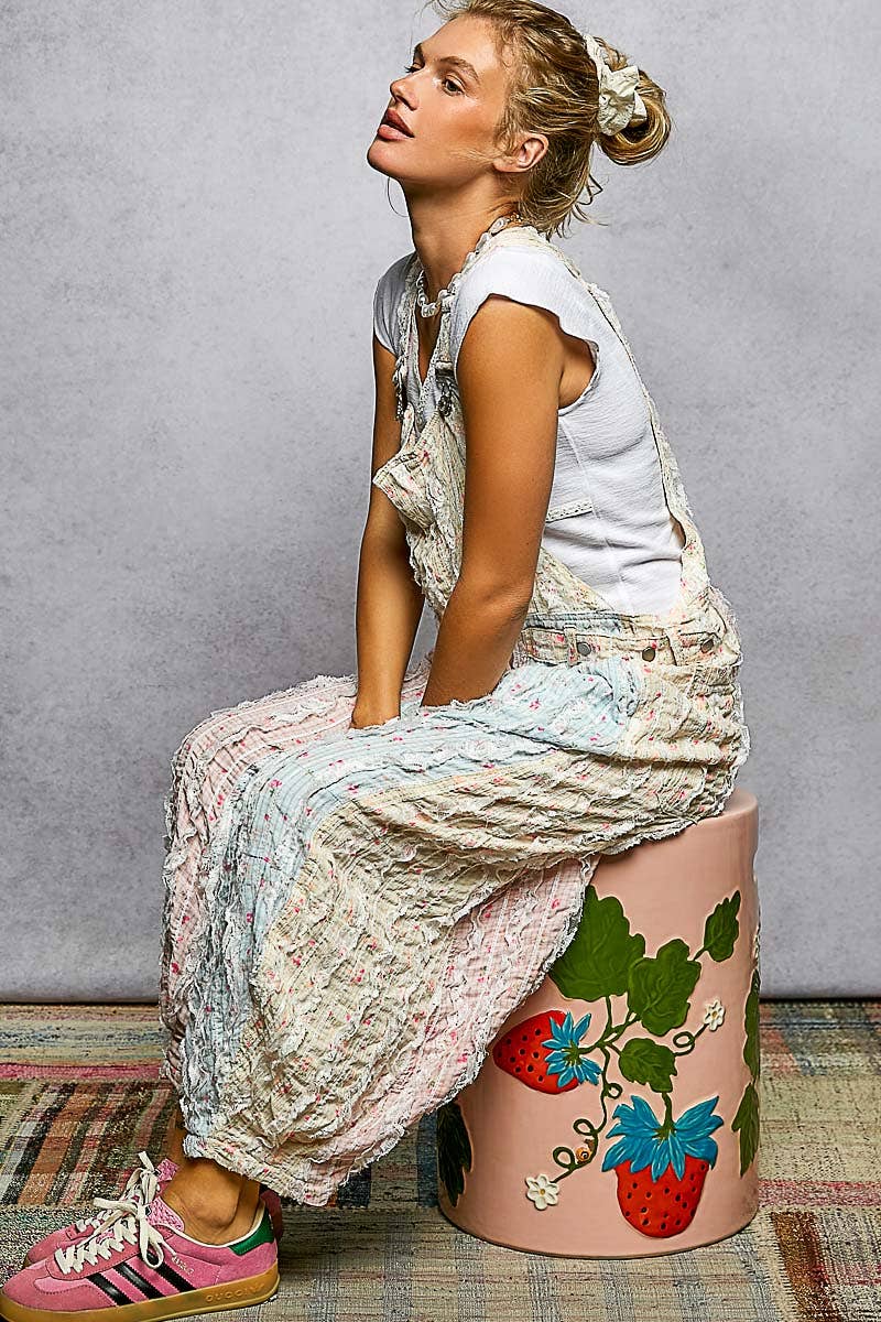 PREODER SHIPS MID MAY   Feeling Springy Boho Floral Print Lace Trim Woven Front Zip Overall
