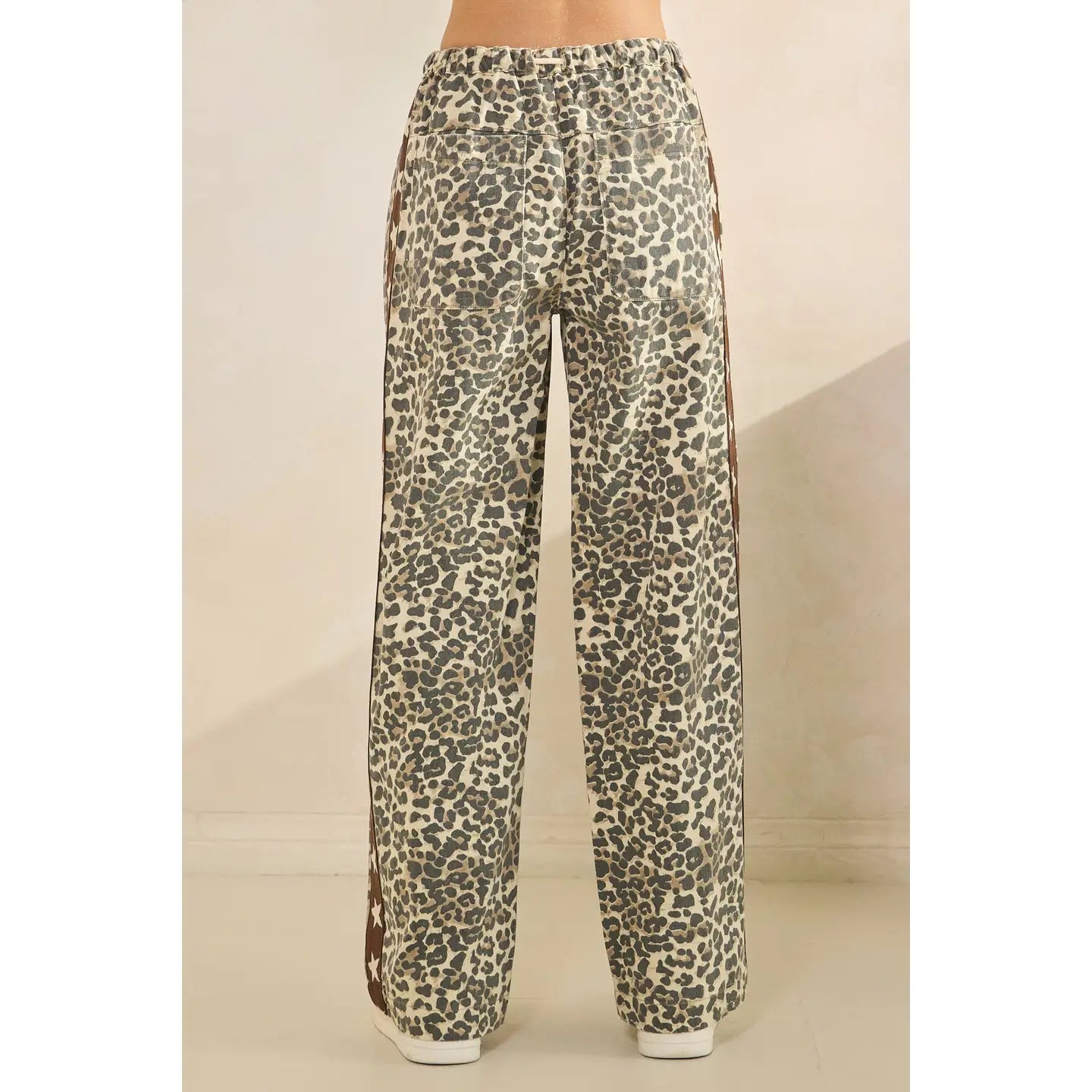 Leopard printed striped wide leg pants