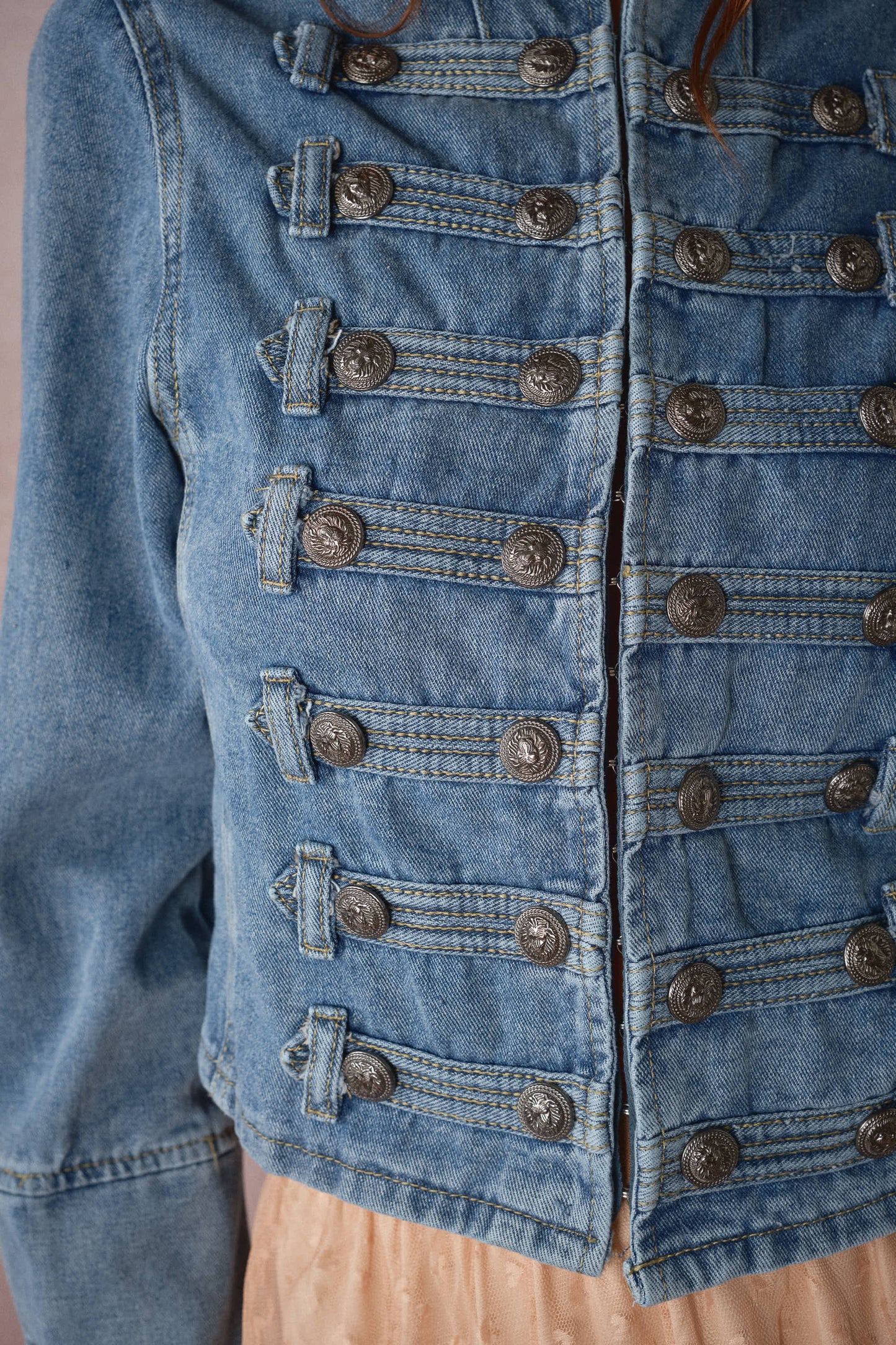 Washed Denim Napoleon Jacket: DENIM