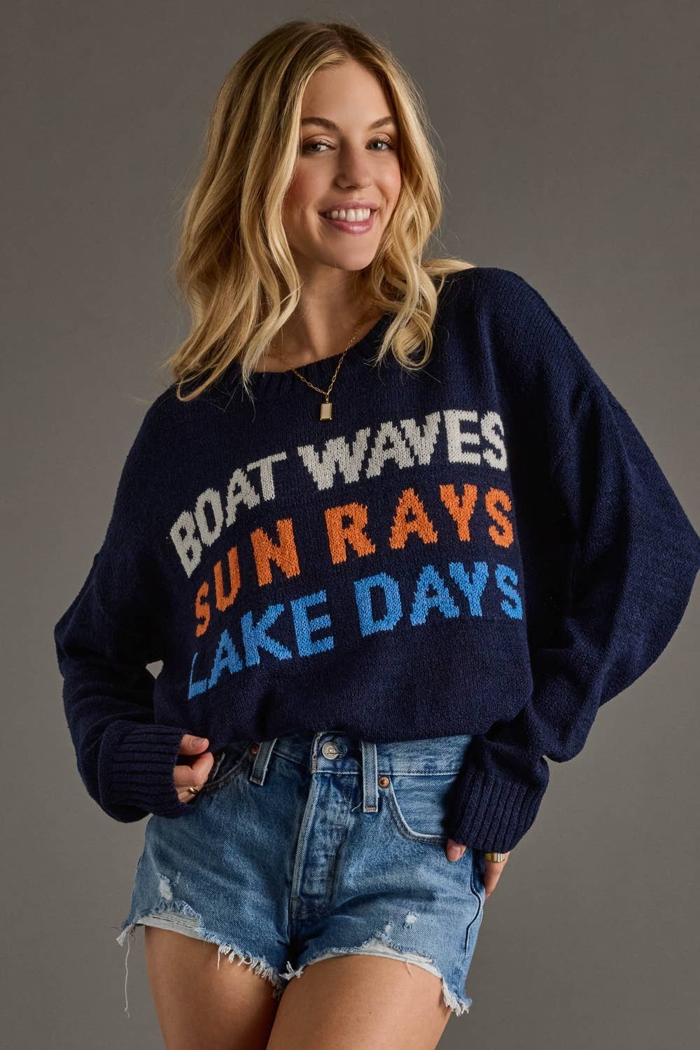 Navy & Orange Lake Days Lightweight Sweater