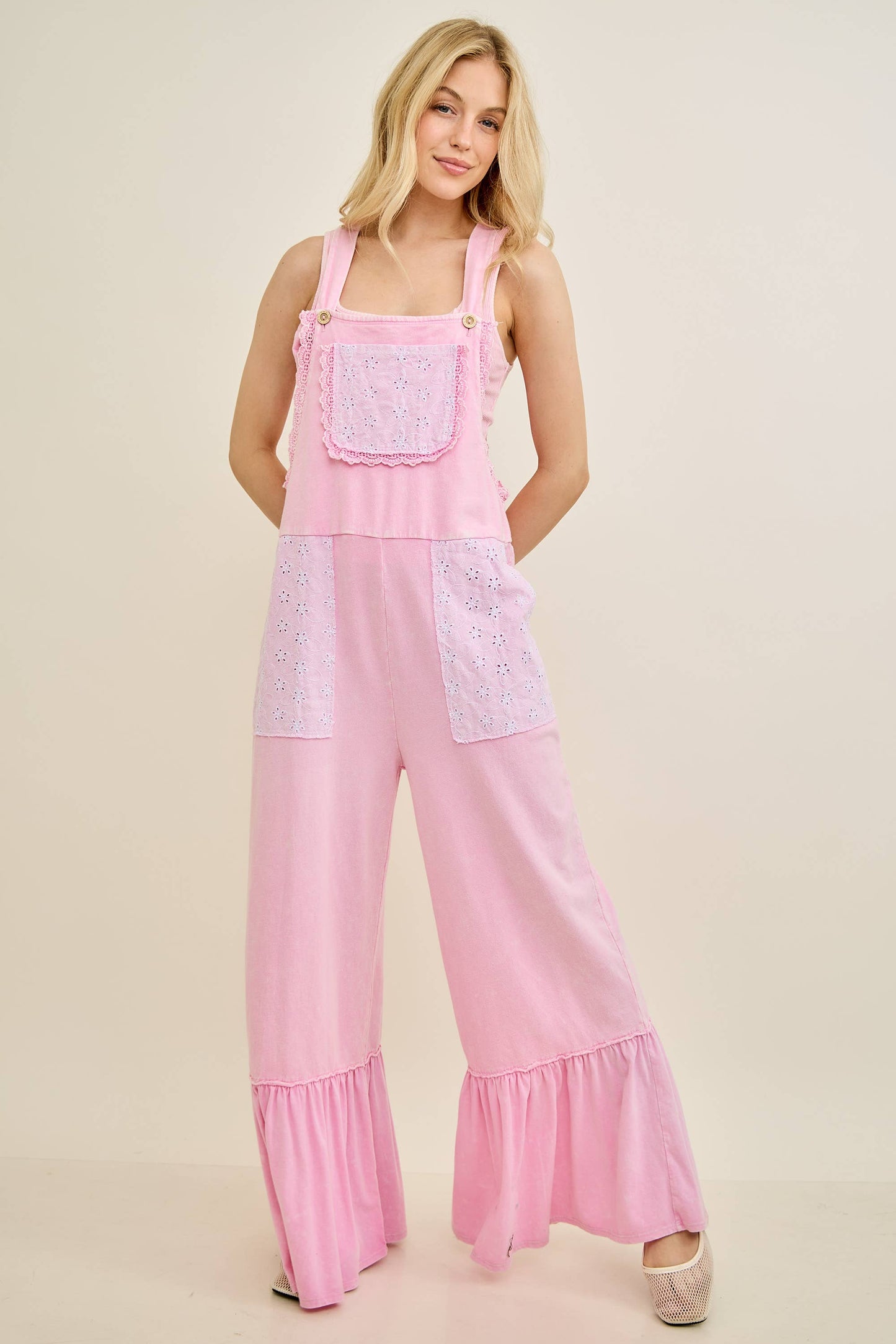 Mineral Washed Tea Party Ruffle Jumpsuits