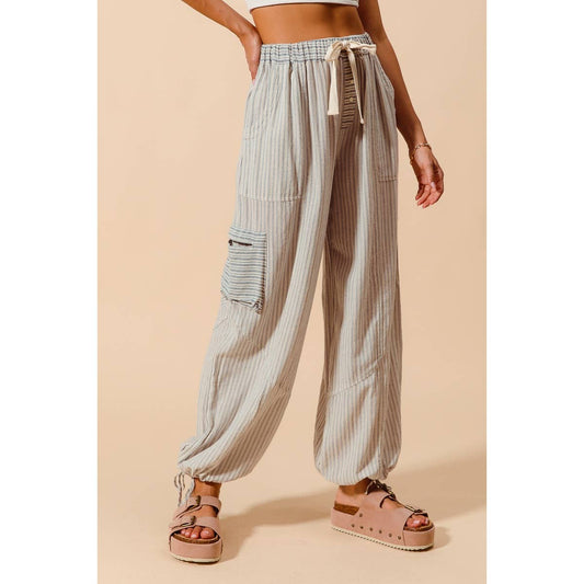JUNE Ship MULTI STRIPE BLOCK BALLOON STYLE PANTS : VINTAGE DENIM