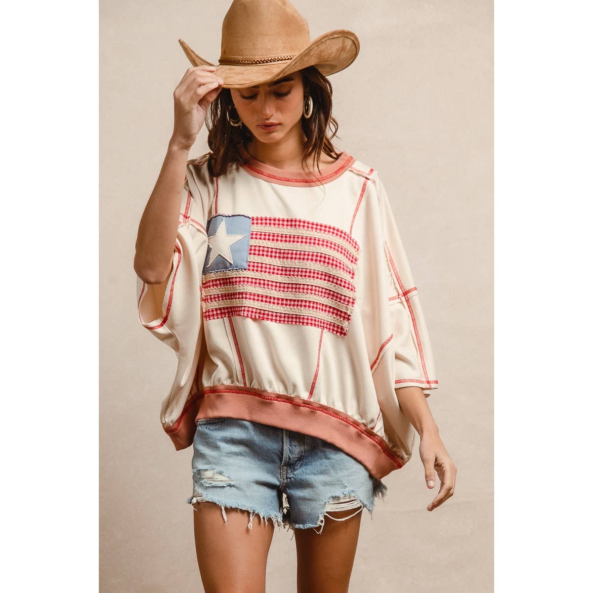 AMERICAN FLAG PATCHWORK OVERLOCK STITCH TOP