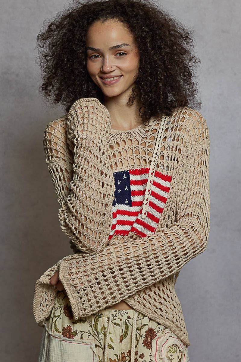POL Long sleeve American Flag Hoodie Thin Sweater Top