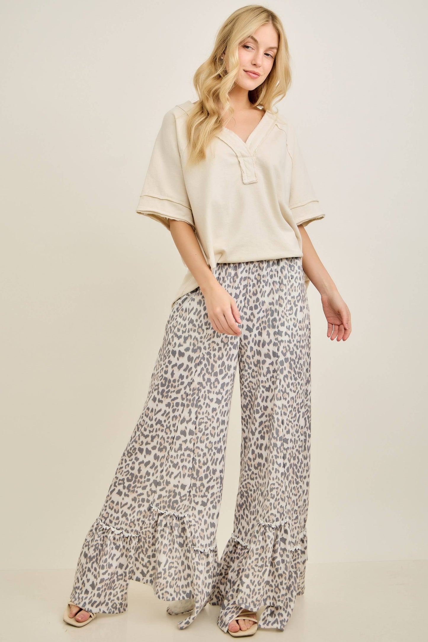 Animal Leopard Cheetah print Tiered Skirt Pants - CREAM or MOCHA