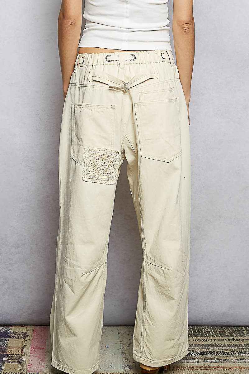 Twill Denim Patchwork Straight Pants