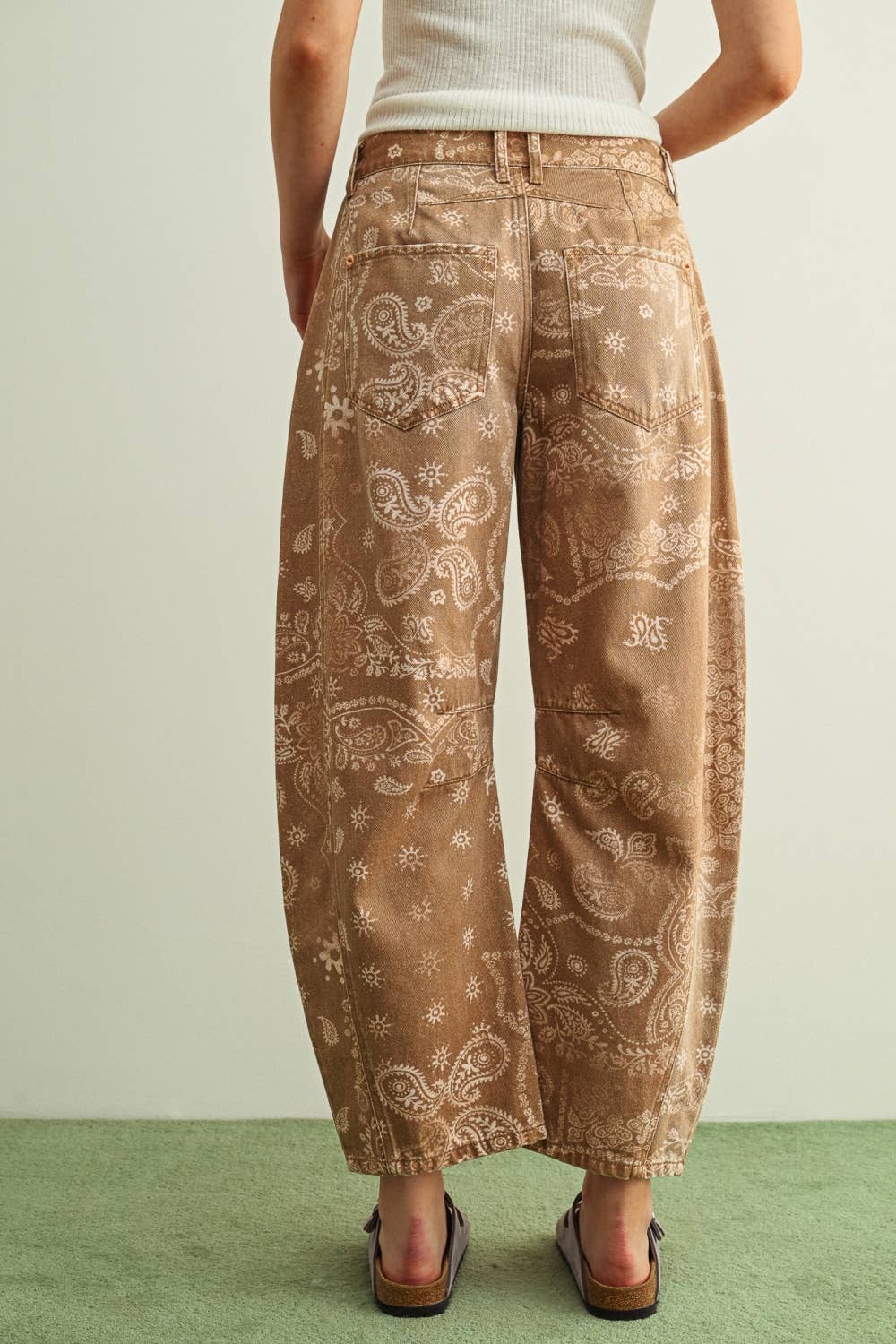 PAISLEY PRINT WASHED PANTS: BROWN
