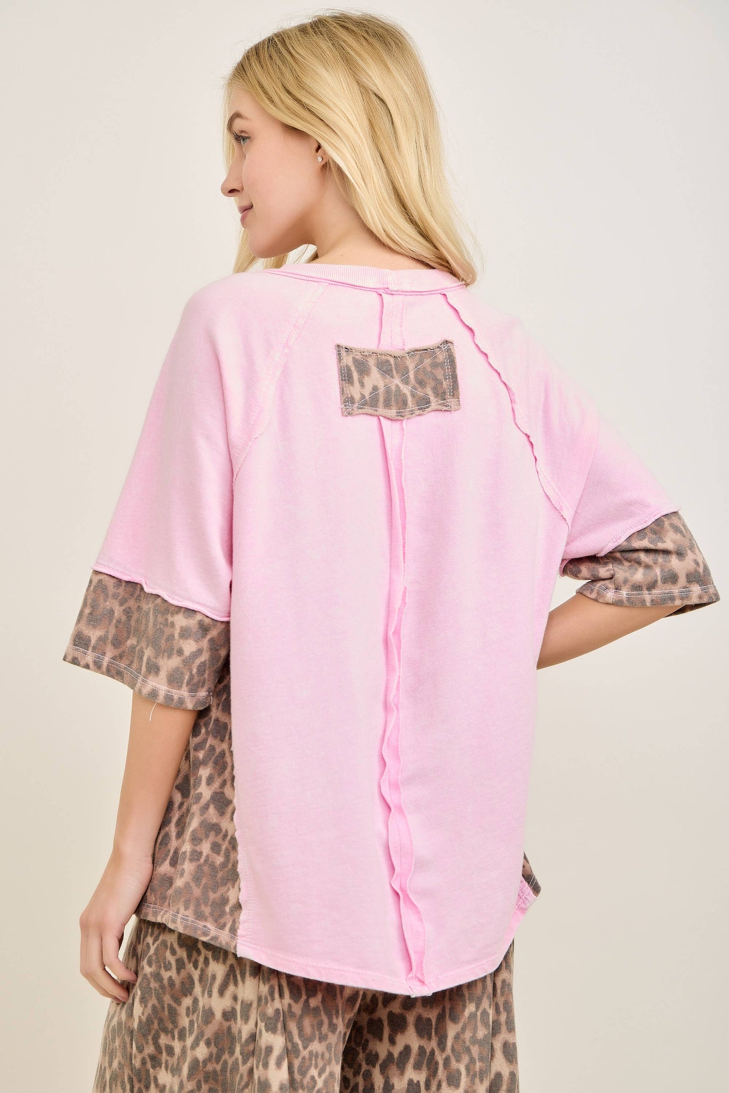 Mineral Washed Leopard Star Halfsleeve top - NATURAL or COTTON CANDY