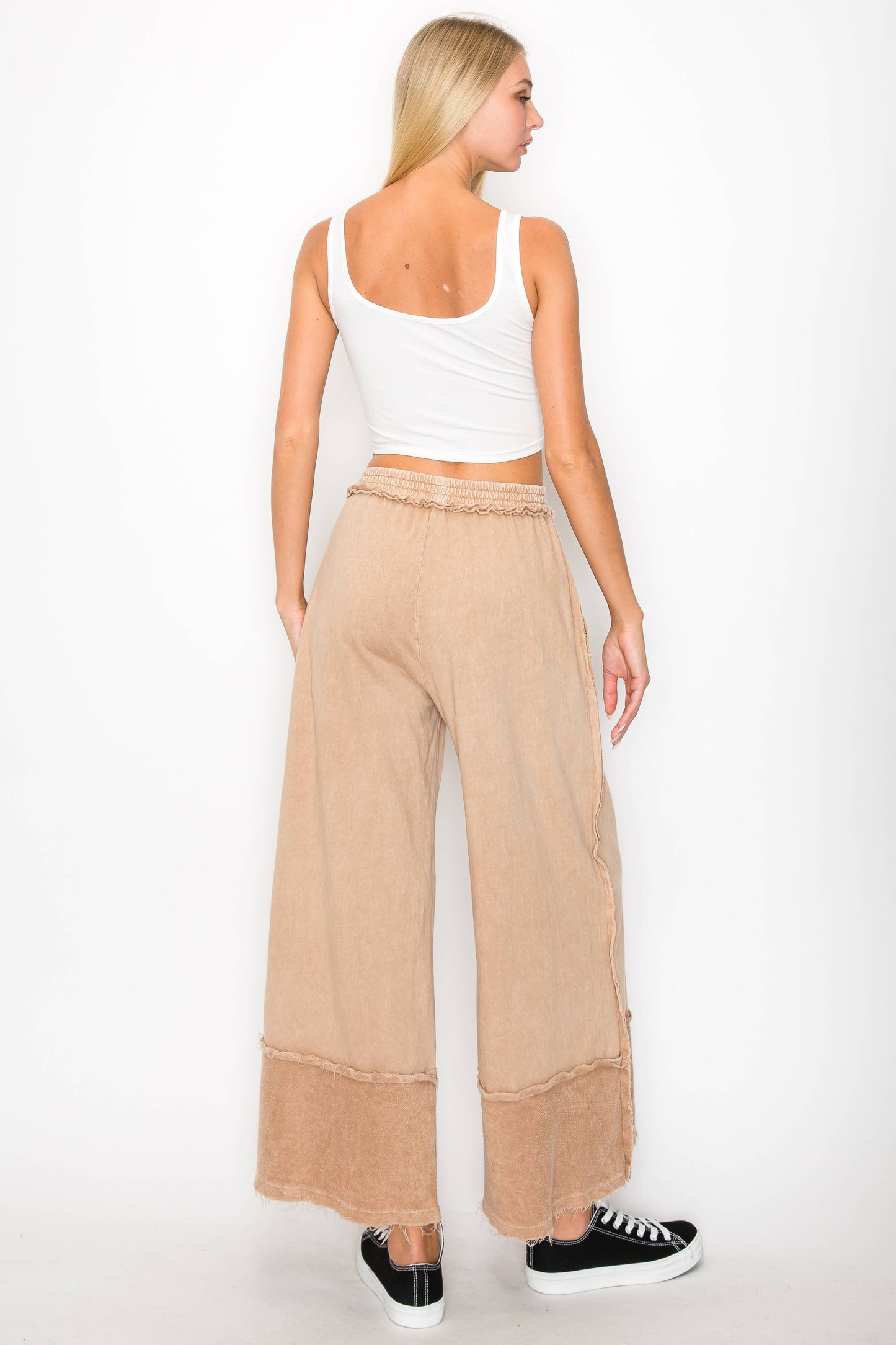MineralWash Wide Pants with raw hem frayed details HP5536