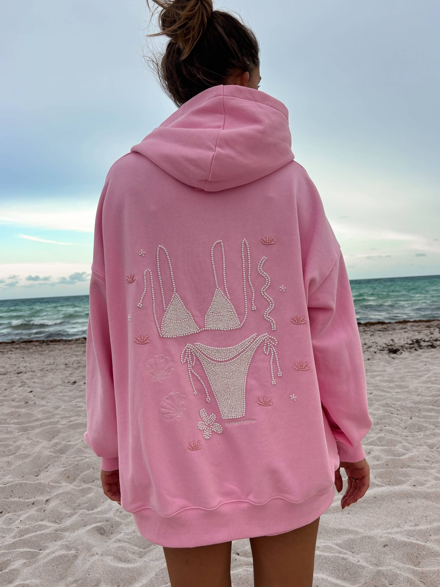 Lottie Pink Bikini Beaded Ocean Hoodie 100% Cotton