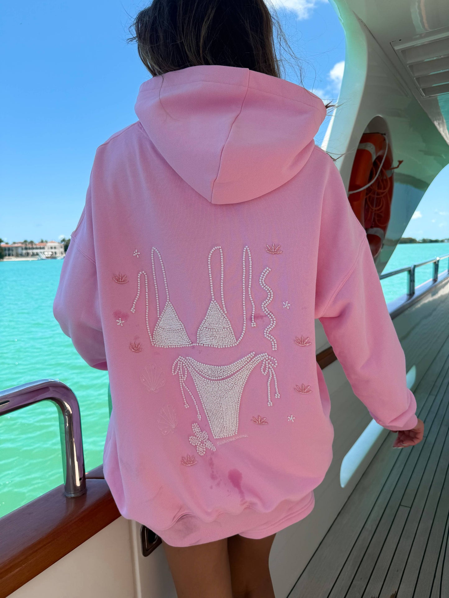 Lottie Pink Bikini Beaded Ocean Hoodie 100% Cotton