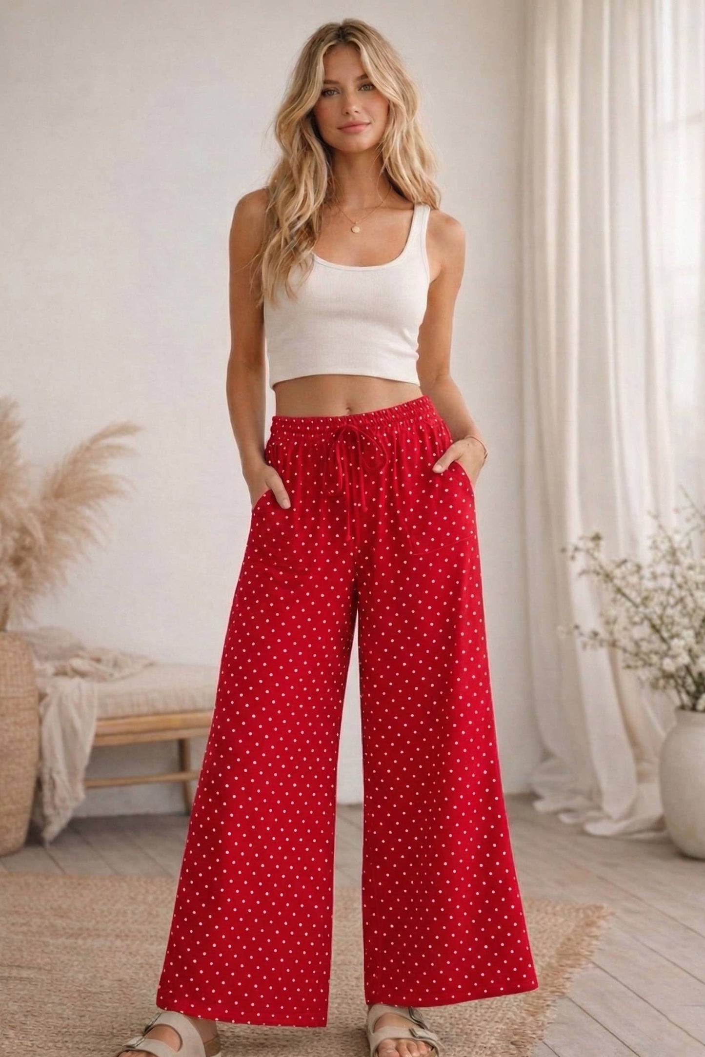 PREORDER JUNE 1st SHIP Red with White Polka Dots lounge pants