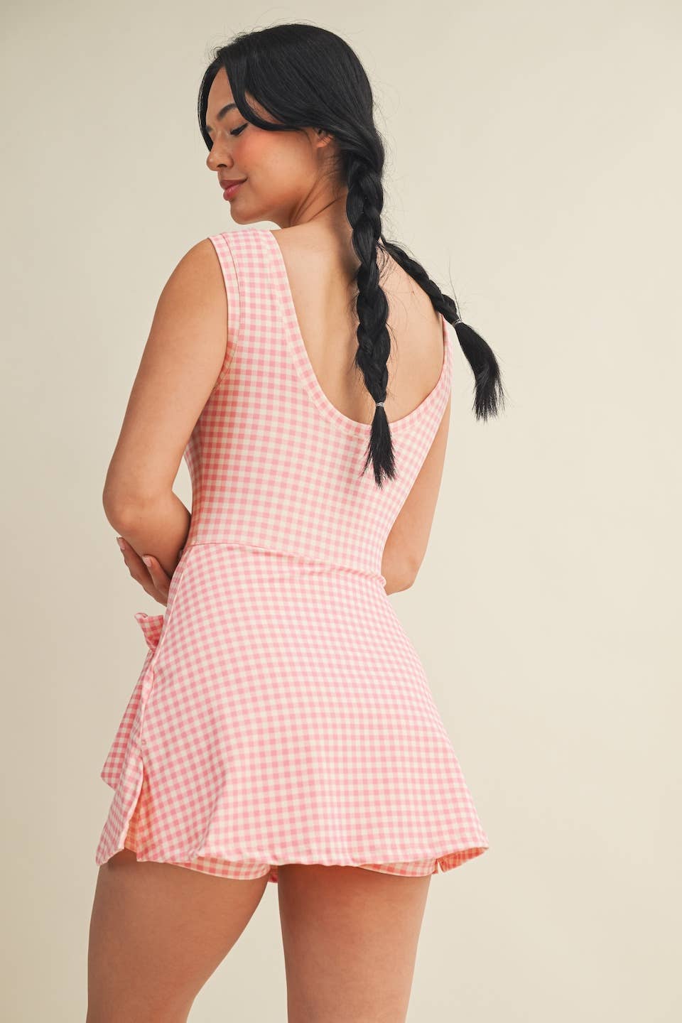 JUNE SHIP Gingham Print Sleeveless Wrap Tie Front Dress