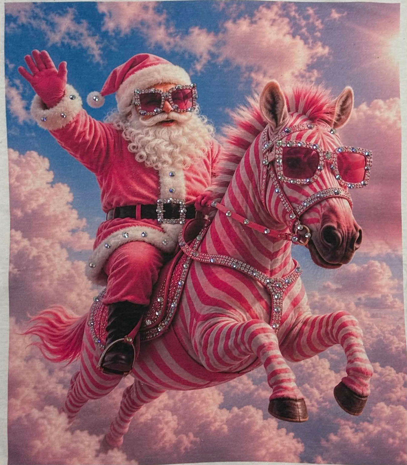 BLINGED Santa Pink Zebra: Natural T-Shirt