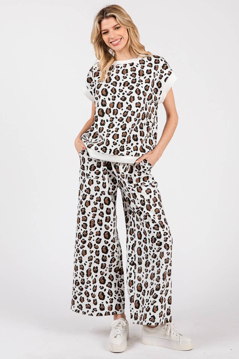 LEOPARD PRINT SCUBA TOP AND PANTS SETS