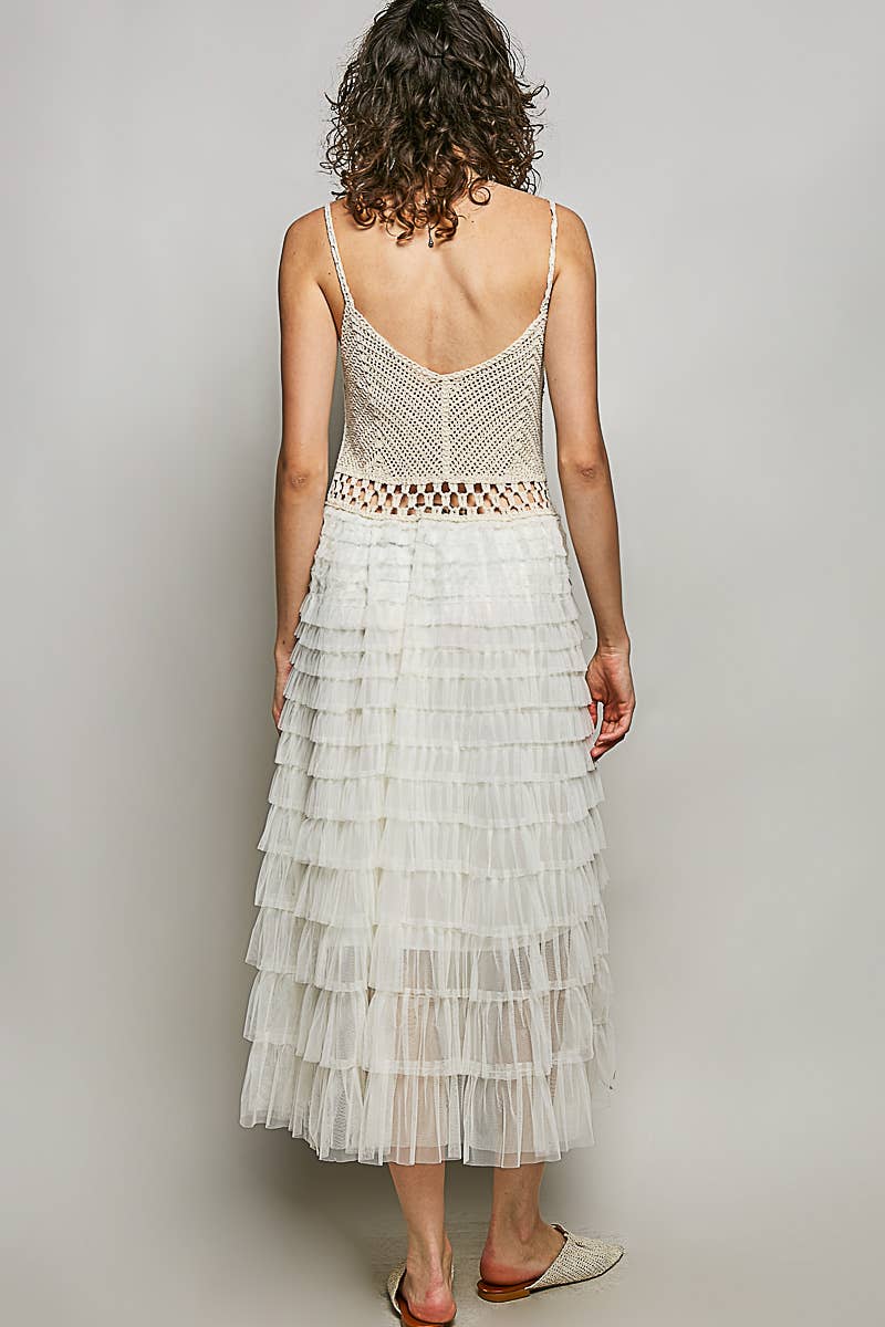 JUNE Ship - POL Round neck sleeveless crochet lace ruffle dress