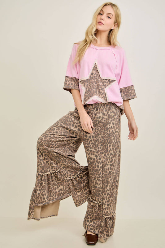 Animal Leopard Cheetah print Tiered Skirt Pants - CREAM or MOCHA