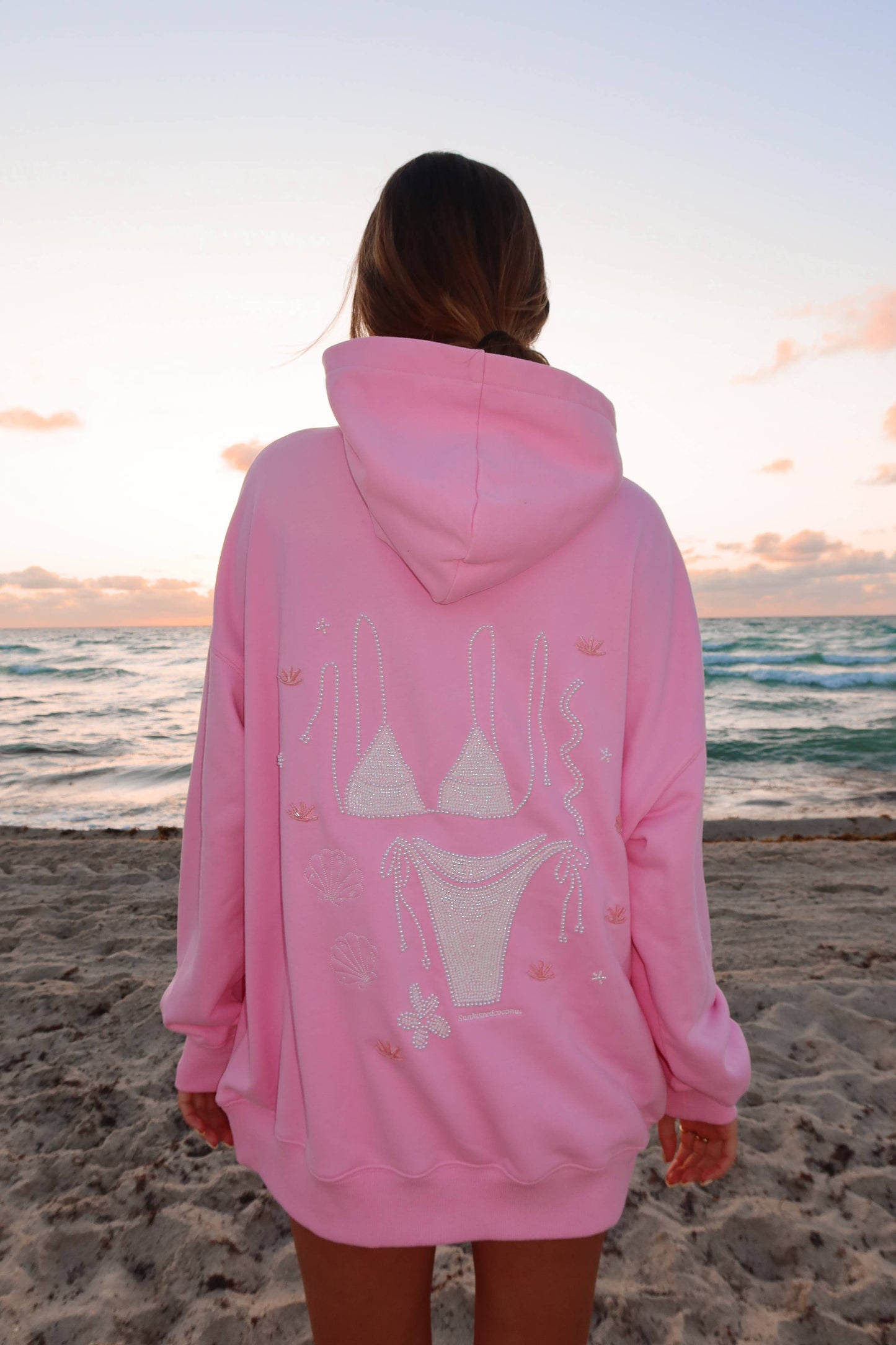 Lottie Pink Bikini Beaded Ocean Hoodie 100% Cotton