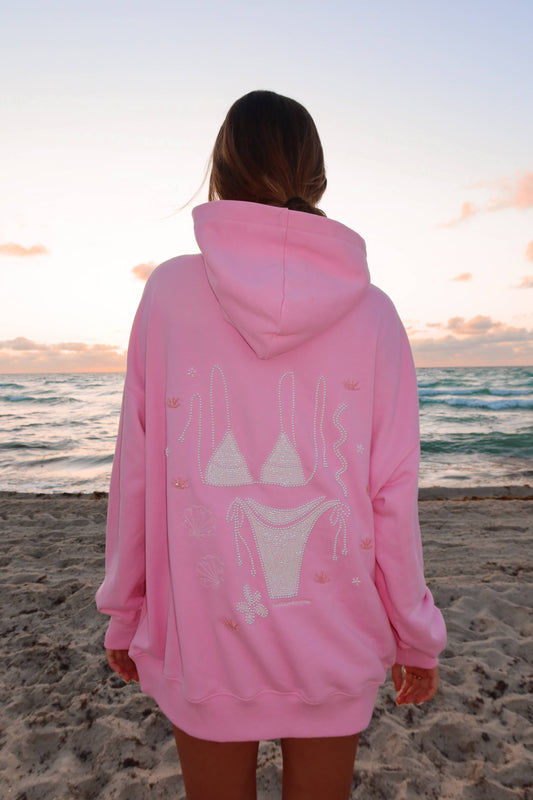 Lottie Pink Bikini Beaded Ocean Hoodie 100% Cotton