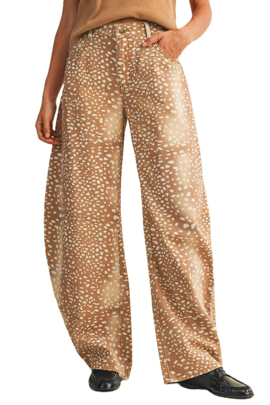 Deer Print Loose Fit Barrel Denim Jeans