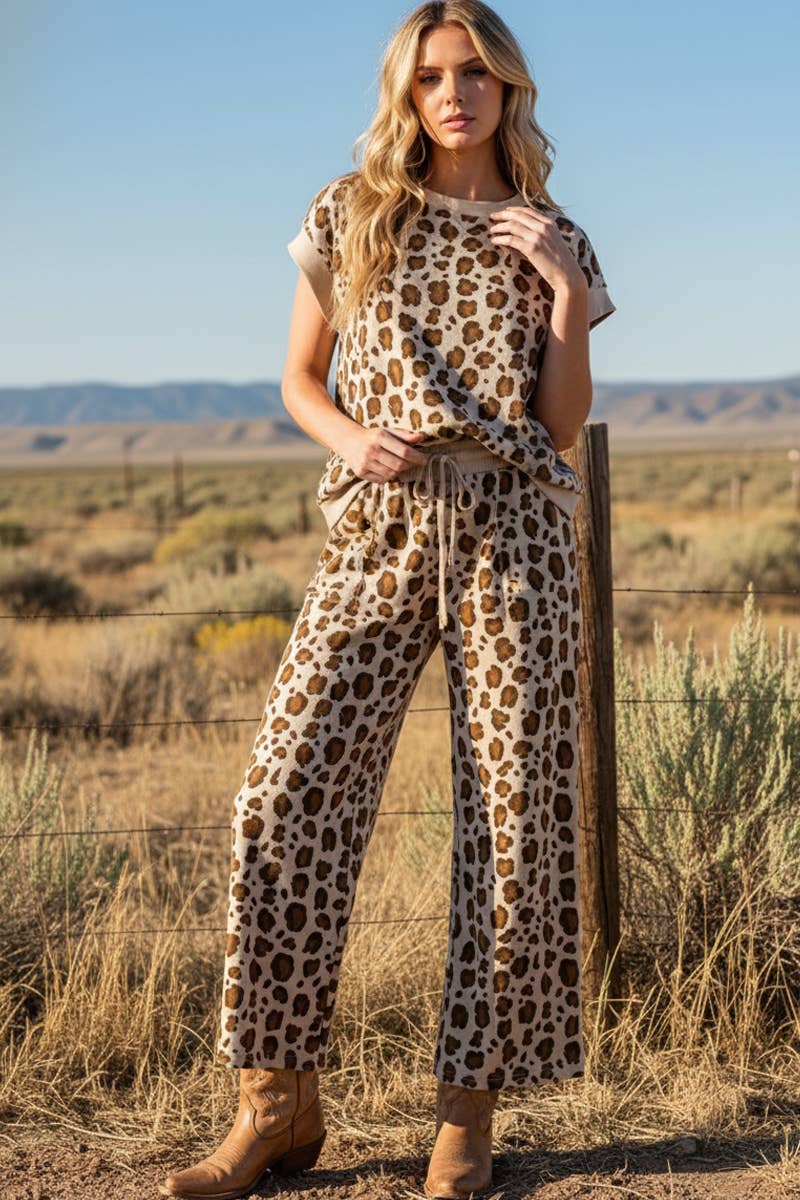 LEOPARD PRINT SCUBA TOP AND PANTS SETS