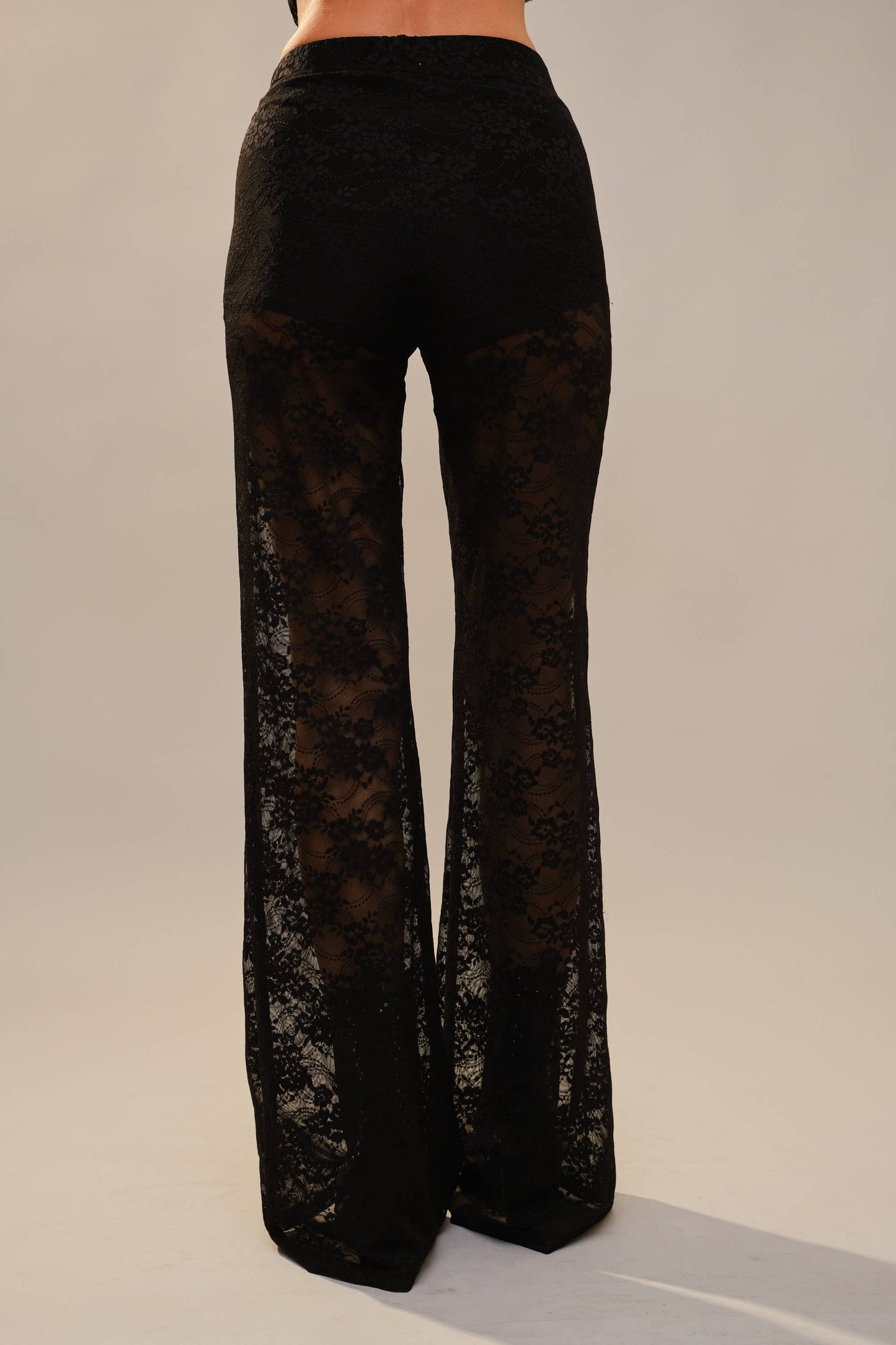 23781P Floral Lace Western Stitch Inner Short Flare Pants: BLACK