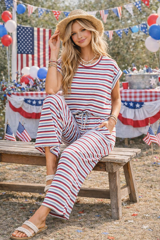 PREORDER JUNE 1ST SHIP    4th of July Americana Ribbed Striped Lounge Set