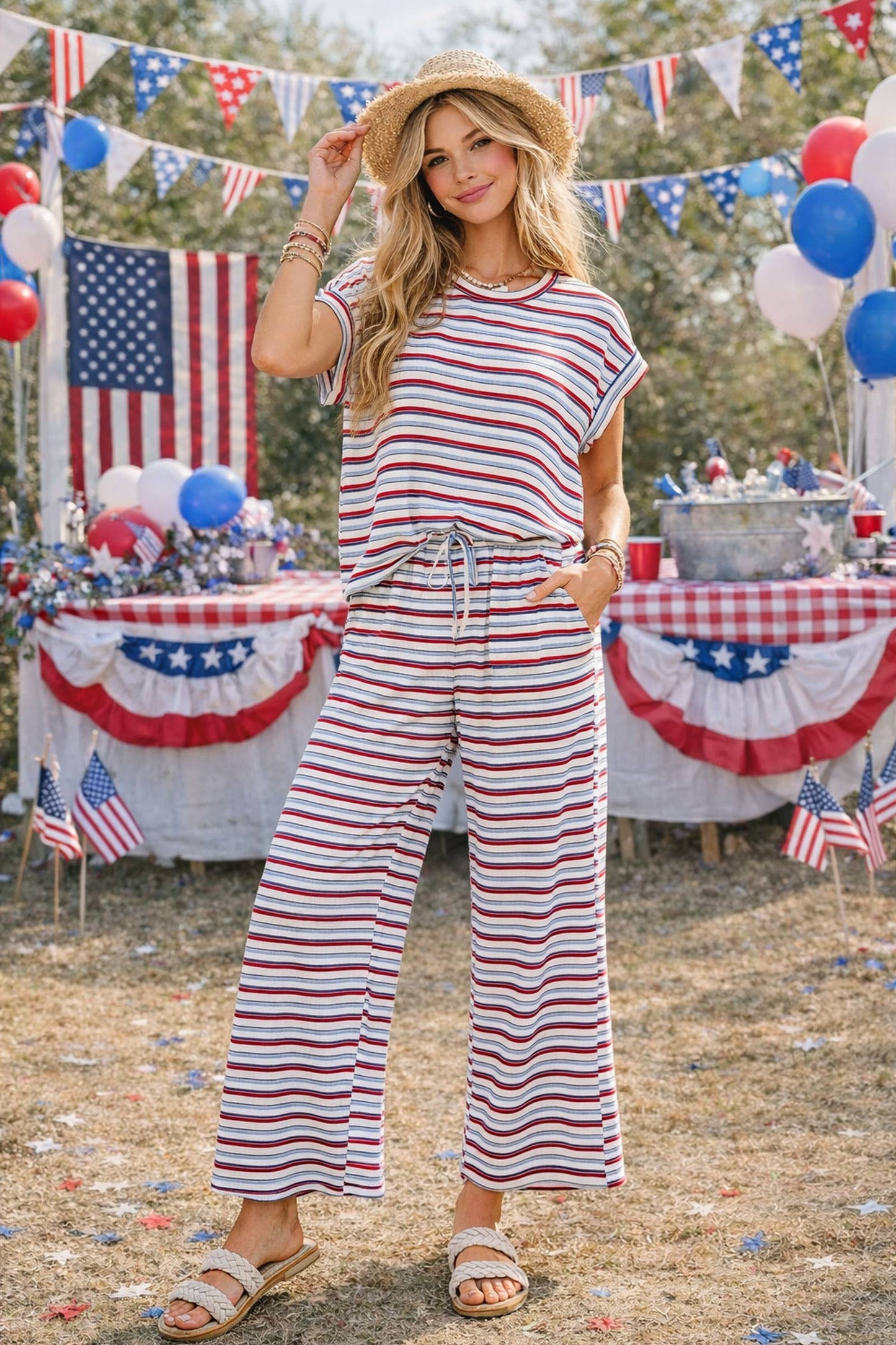 4th of July Americana Ribbed Striped Lounge Set