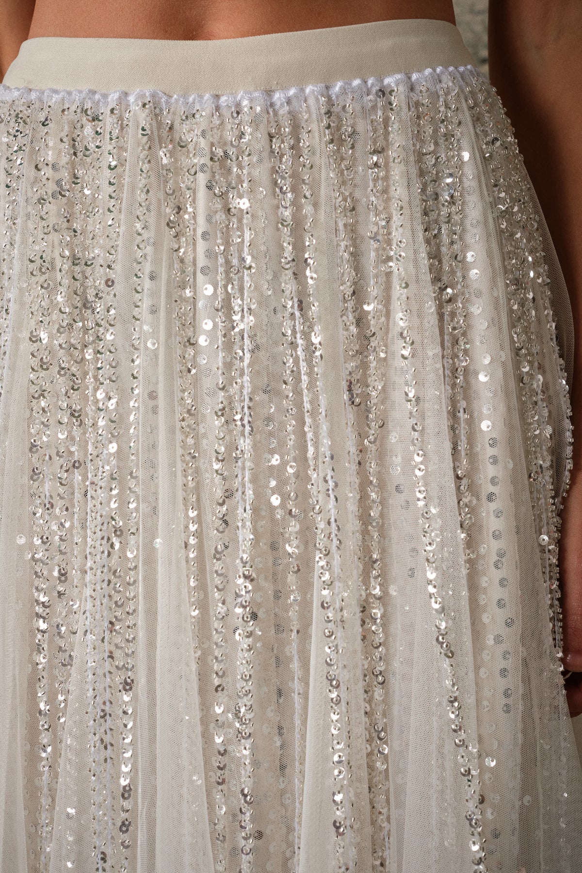 Starlight Beaded Mesh Midi Skirt