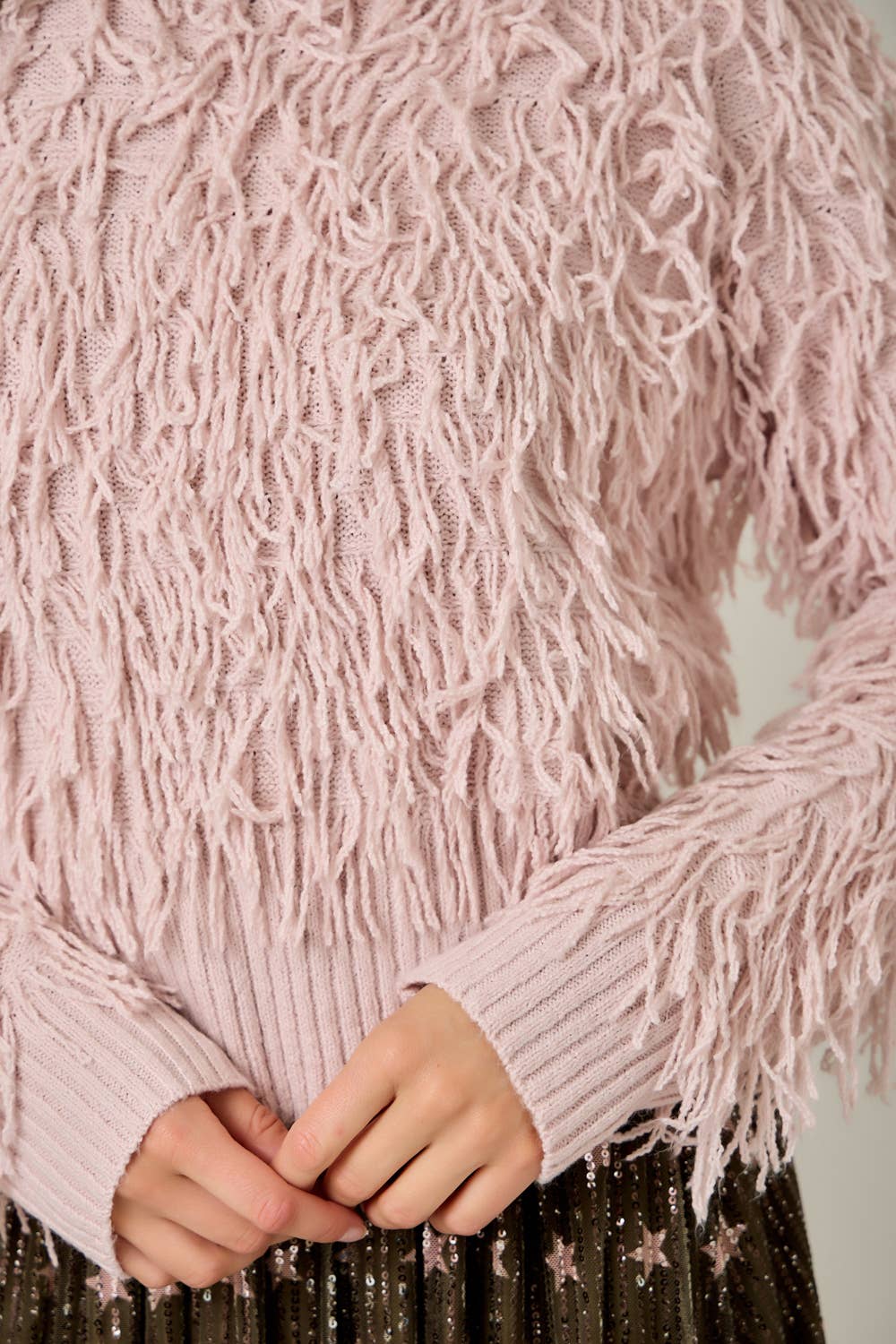 61640 Shaggy Knit Pullover Sweater: Ivory