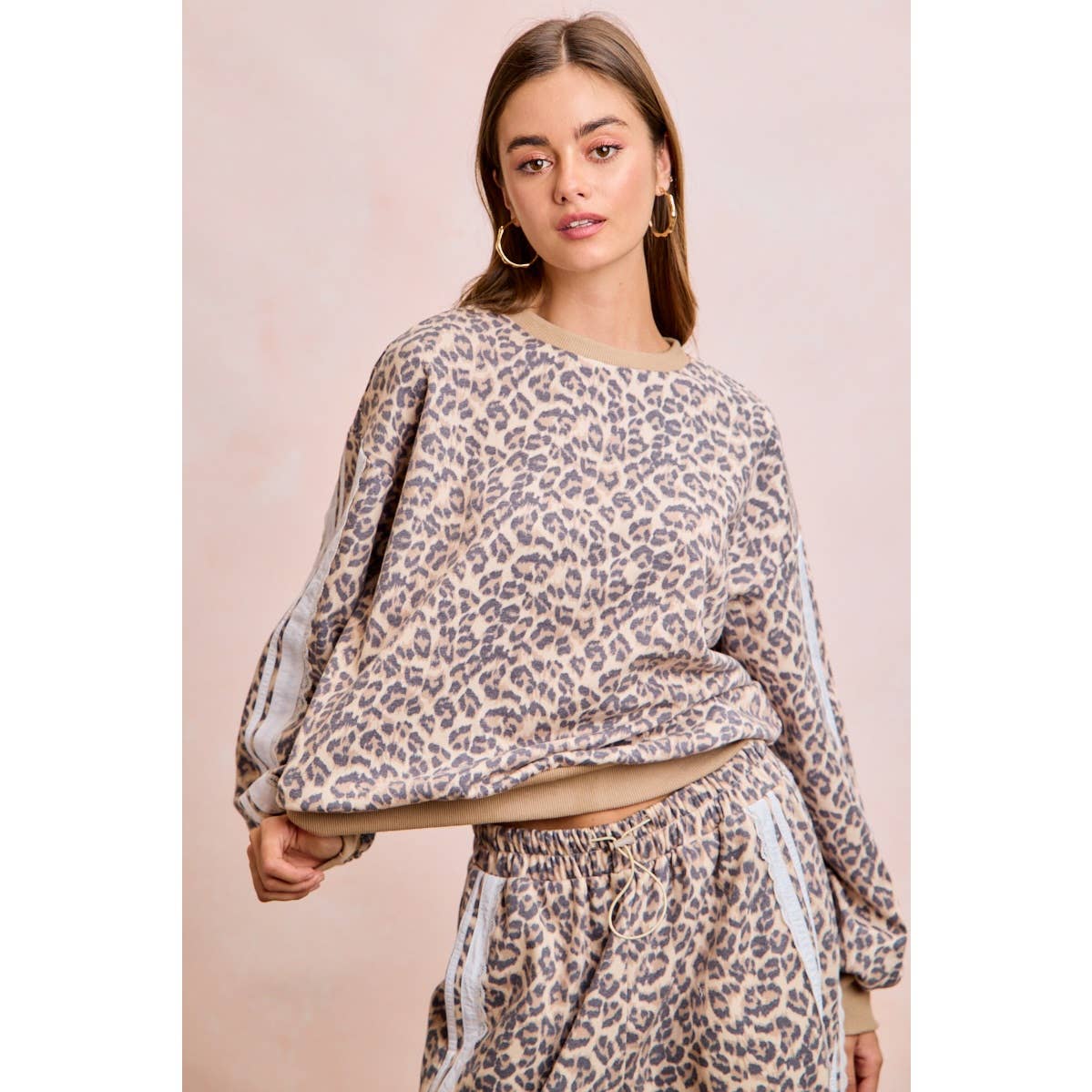 LEOPARD FRENCH TERRY LACE CONTRAST SWEATSHIRT TOP: LEOPARD