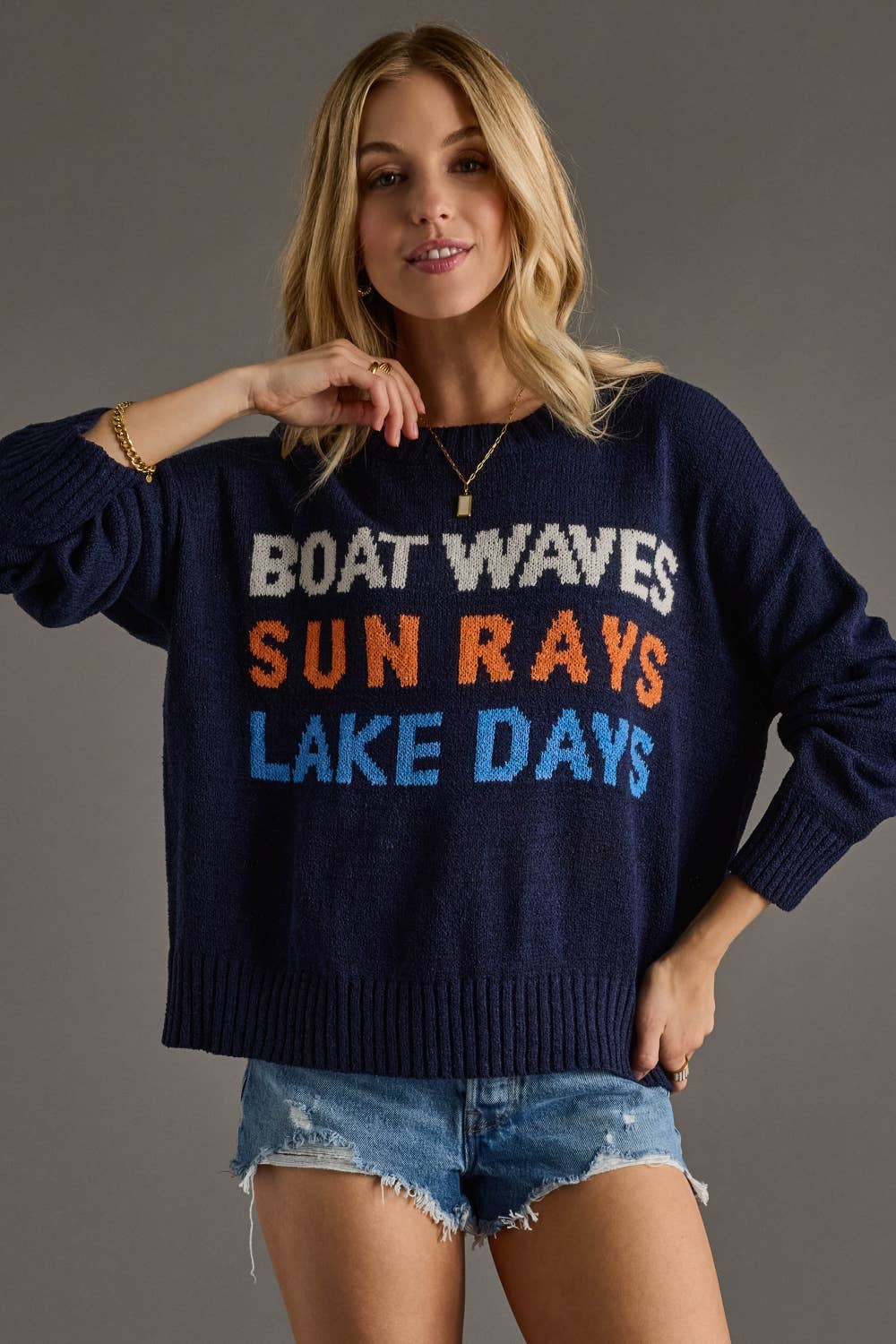 Navy & Orange Lake Days Lightweight Sweater