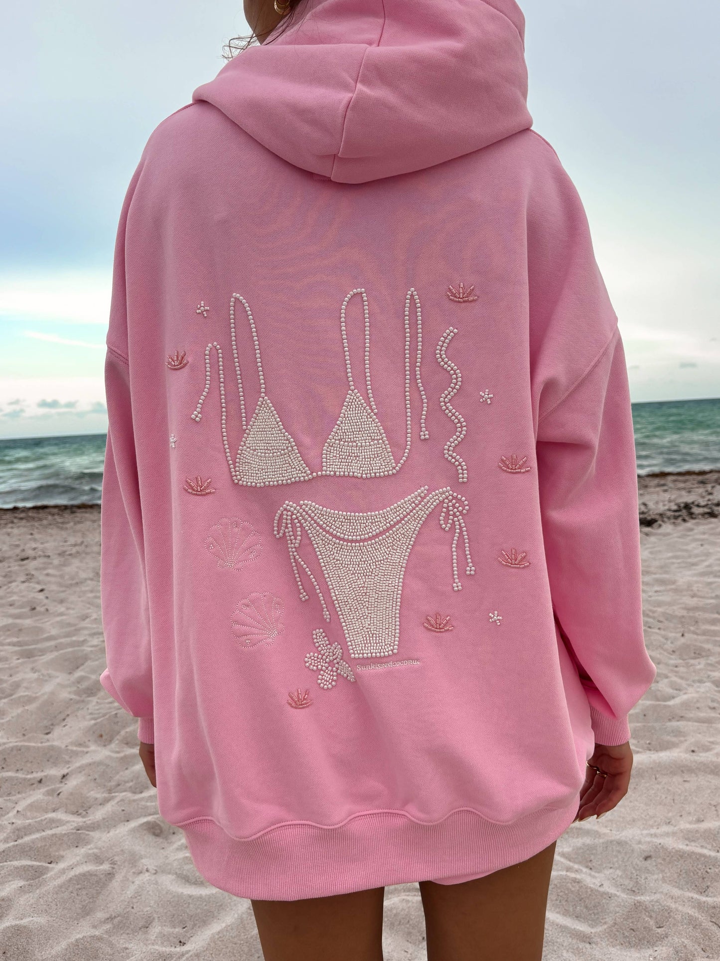 Lottie Pink Bikini Beaded Ocean Hoodie 100% Cotton