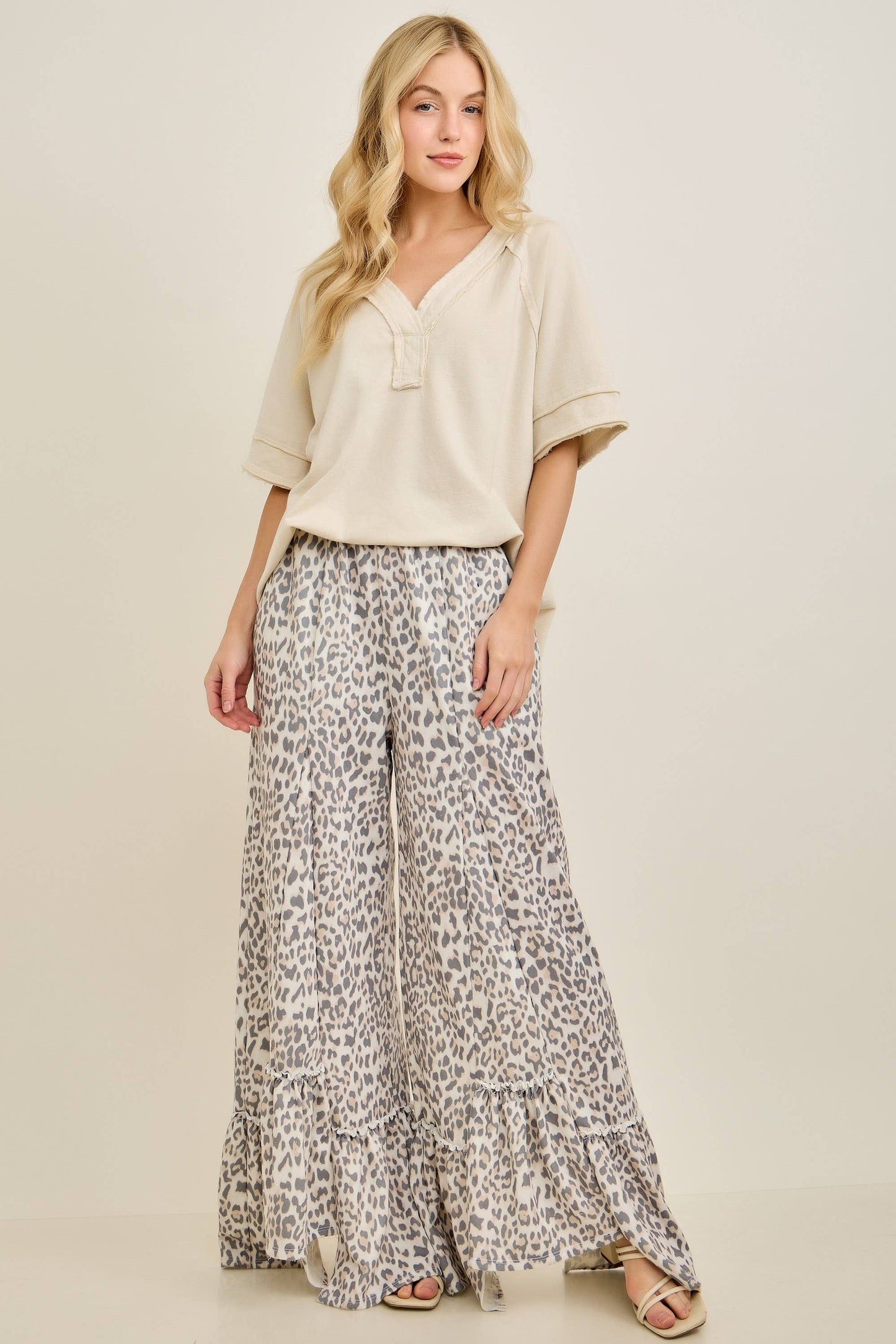 Animal Leopard Cheetah print Tiered Skirt Pants - CREAM or MOCHA