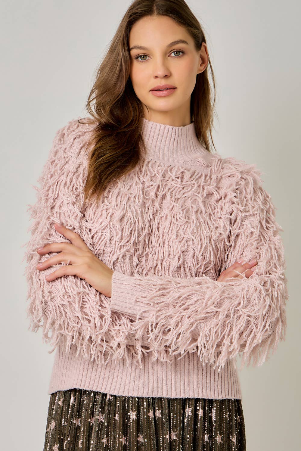 61640 Shaggy Knit Pullover Sweater: Ivory