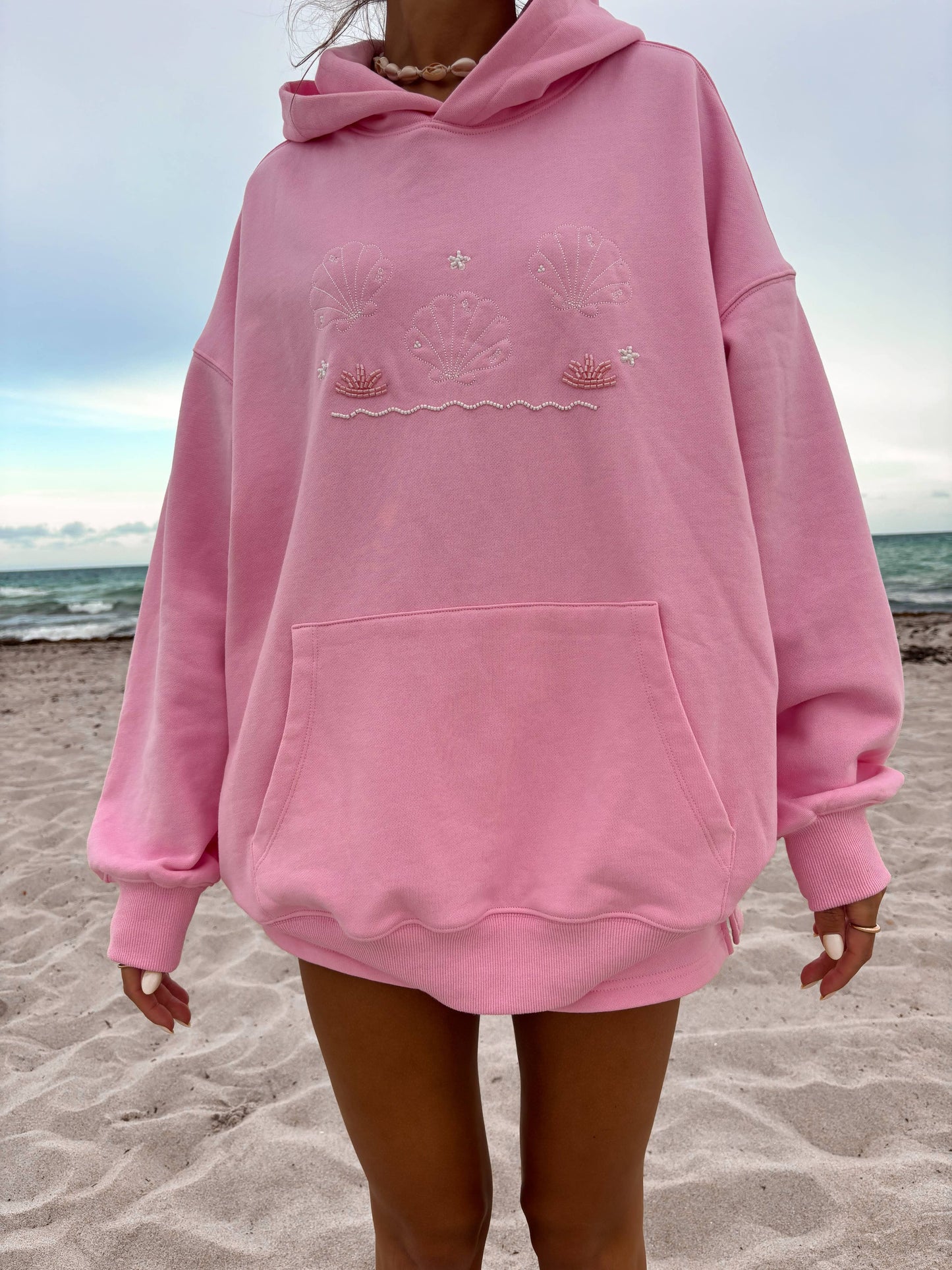 Lottie Pink Bikini Beaded Ocean Hoodie 100% Cotton
