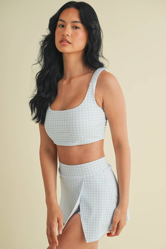 Gingham Print Ruched Bra Top