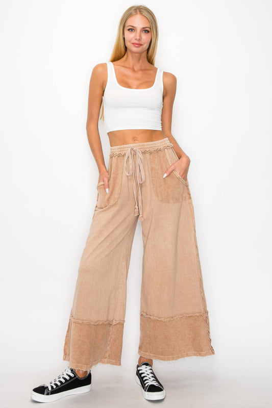 MineralWash Wide Pants with raw hem frayed details HP5536
