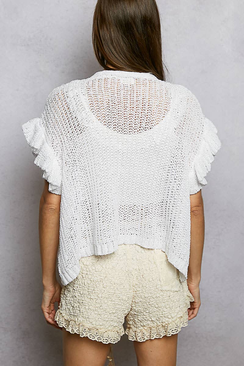 JUNE POL  Lace Trim Adjustable Waist Textured Knit Shorts