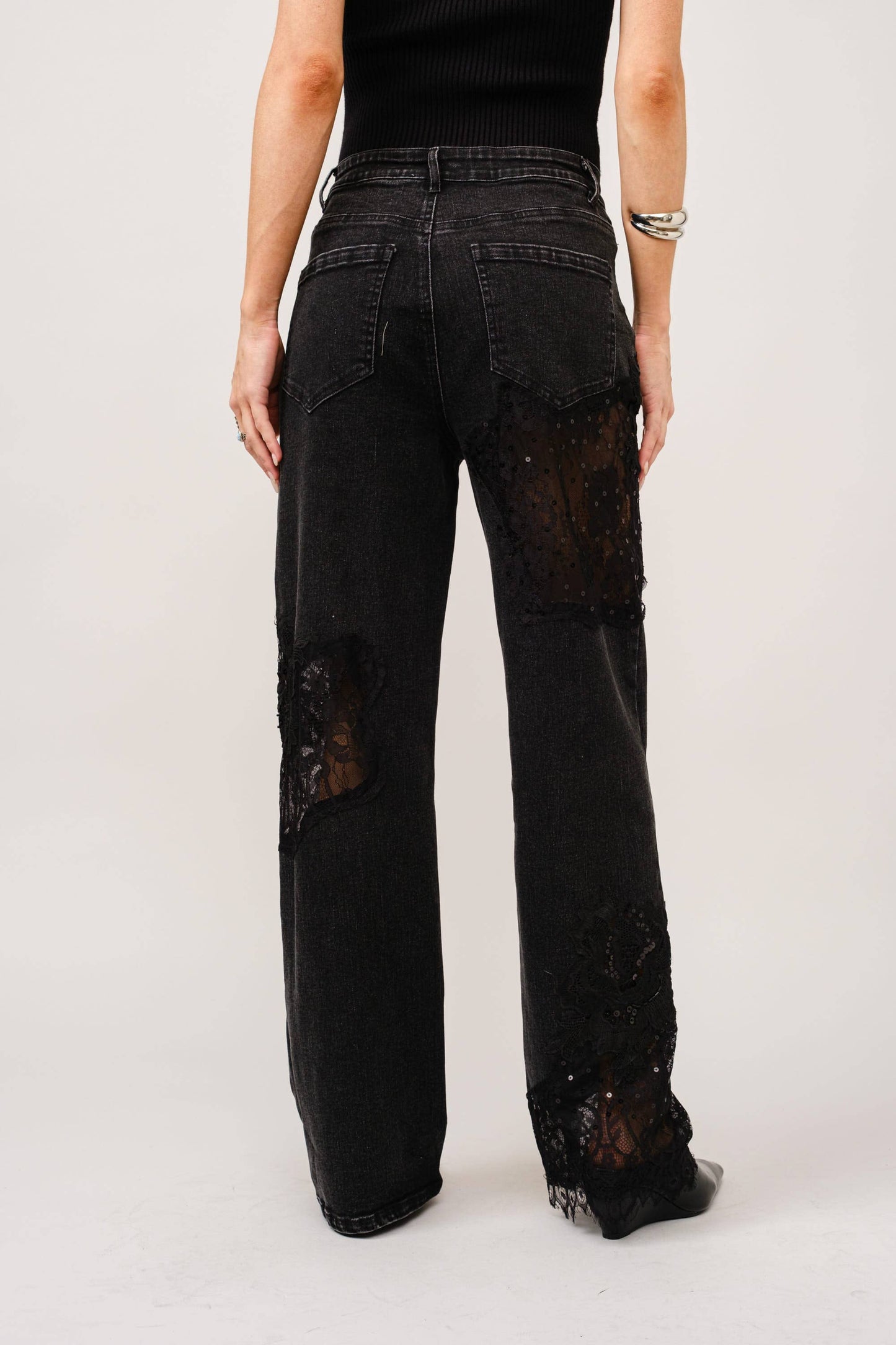 23421P - Lace Patchwork Straight Leg Jeans