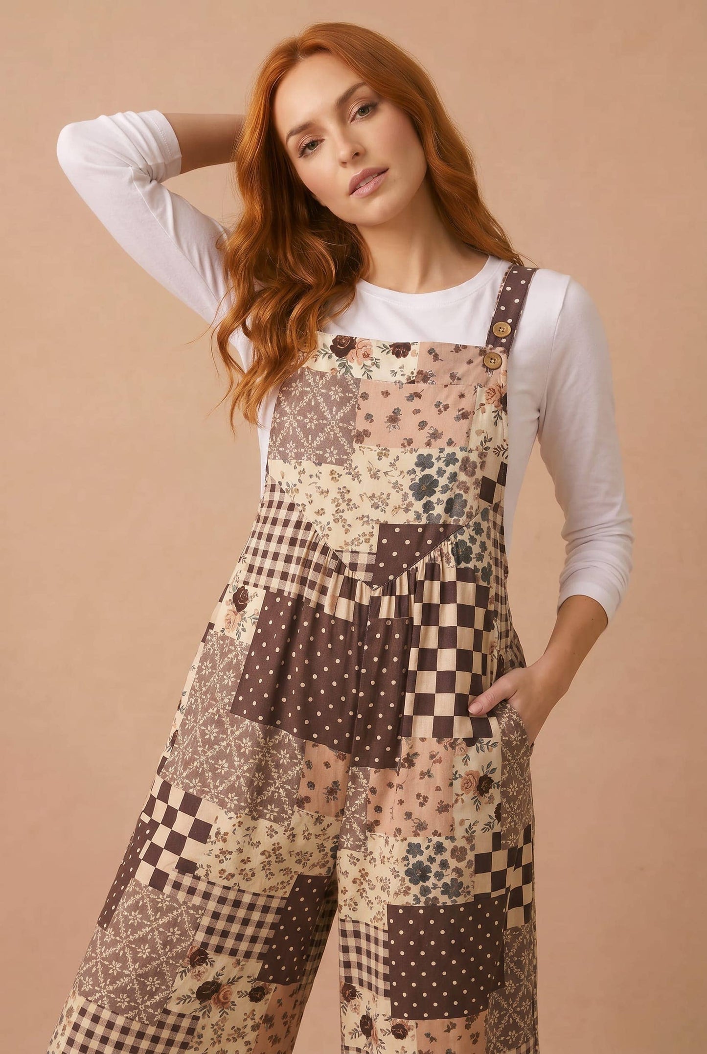 SEPT SHIP Floral Patchwork Wide Leg Overalls