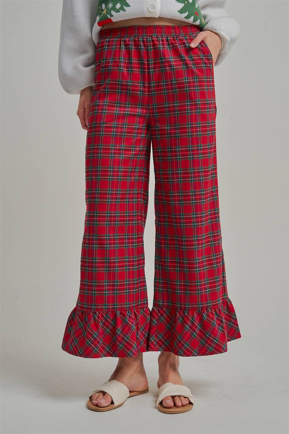 MAKE IT MERRY  CHRISTMAS PLAID CASUAL WIDE LEG