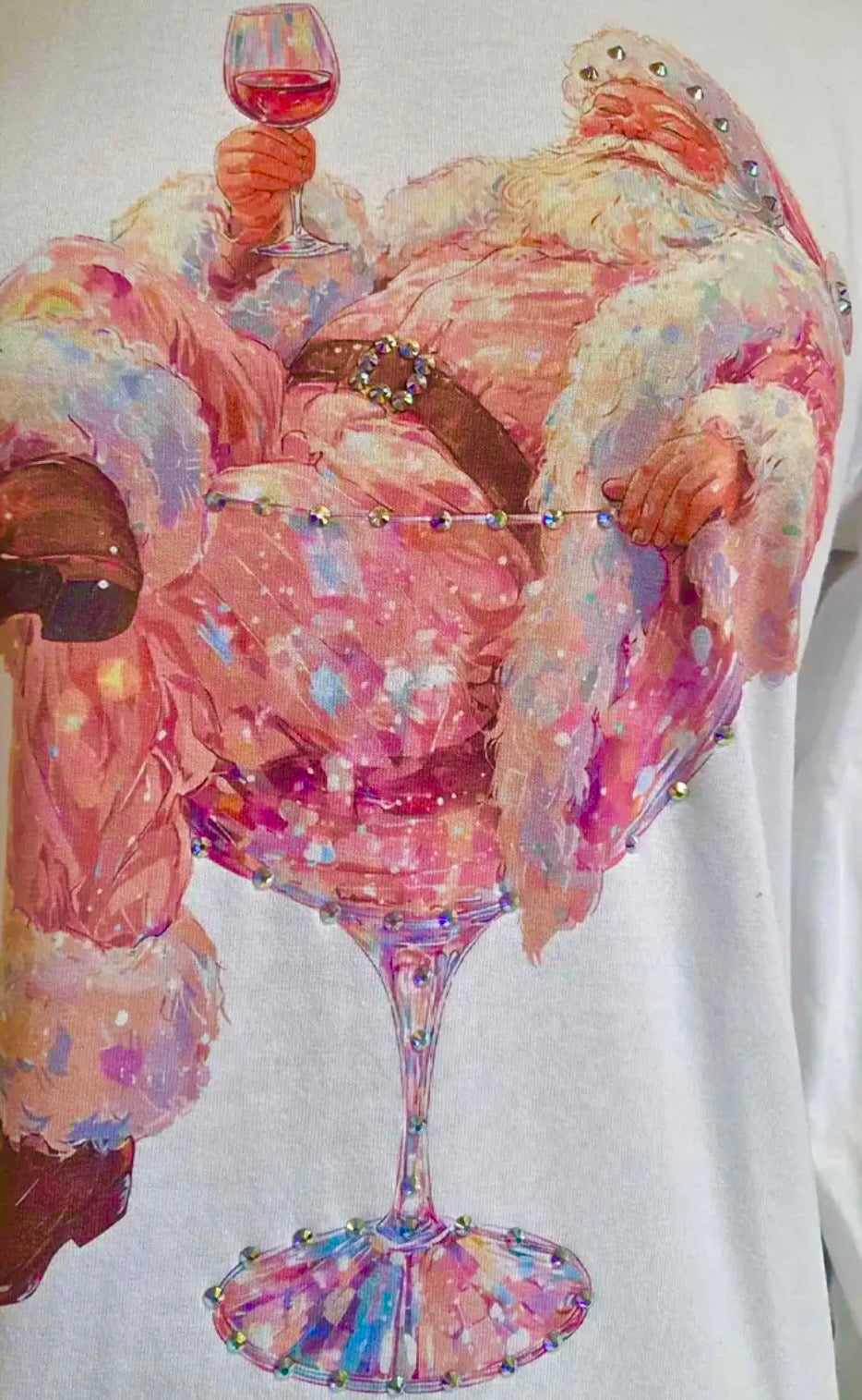 FEELING FESTIVE blinged Santa tee sitting in martini glass