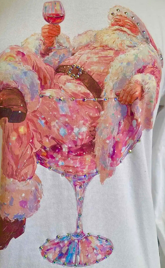 FEELING FESTIVE blinged Santa tee sitting in martini glass