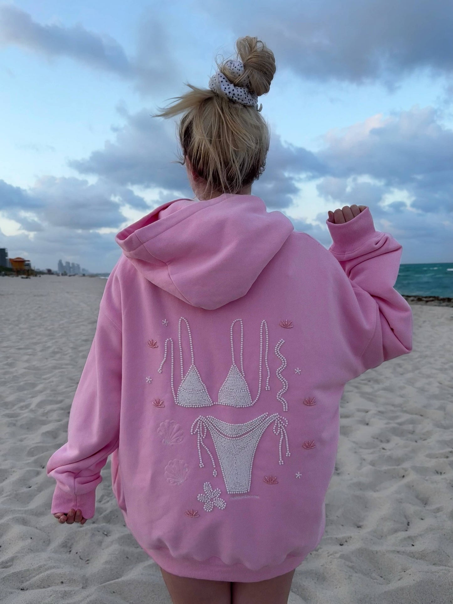 Lottie Pink Bikini Beaded Ocean Hoodie 100% Cotton