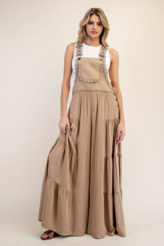 PL5100 - LACE TRIM TIERED SLEEVELESS OVERALL